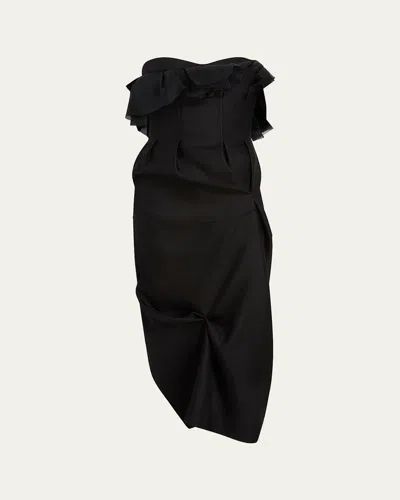 Khaite Salm Pleated Strapless Midi Dress In Black