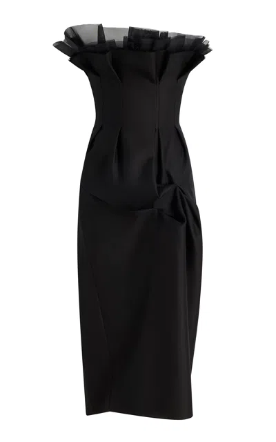 Khaite Salm Ruffled Wool-silk Cady Midi Dress In Black