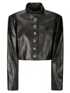 Khaite Cropped Leather Jacket With Padded Shoulders In Black