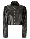 Khaite Cropped Leather Jacket With Padded Shoulders