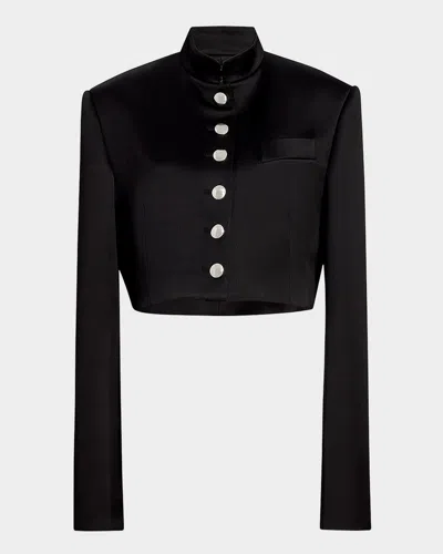 Khaite Samuelson Cropped Duchesse-satin Jacket In Black