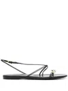 Khaite Black Leather Loop Sandals In Black