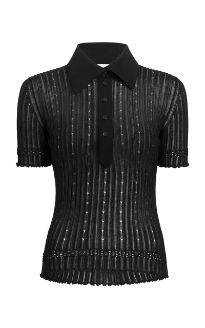 Khaite Sanders Collared Knit Polo Top In Black