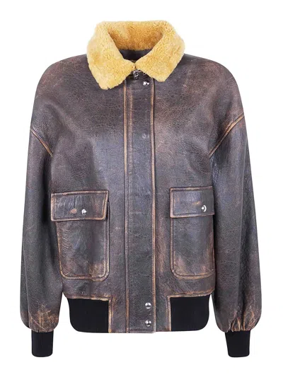 Khaite Sandor Leather Jacket In Gray