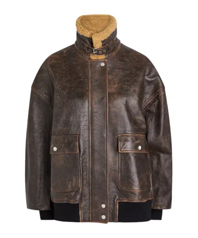 Khaite Sandor Shearling-collar Leather Jacket In Black