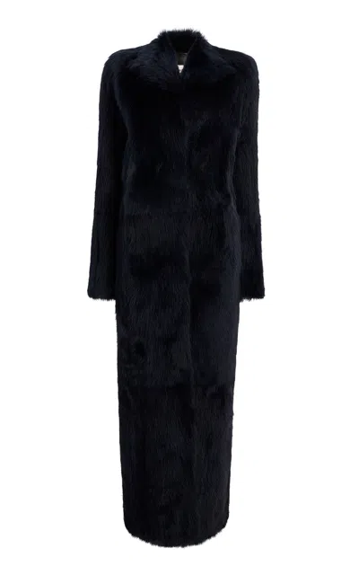 Khaite Saphra Shearling Coat In Navy
