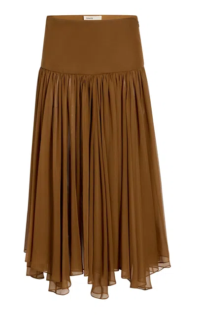 Khaite Saru Gathered Silk Maxi Skirt In Brown