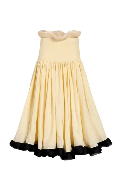 Khaite Saru Ruffled Linen Midi Skirt In Yellow