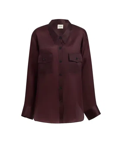 Khaite Satin-finish Red Long Sleeve Shirt With Flap Pockets