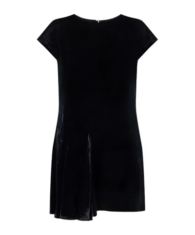 Khaite Scarla Asymmetric Pleated Satin Mini Dress In Black