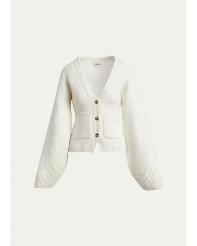 Khaite Scarlet Cashmere Cropped Cardigan In White