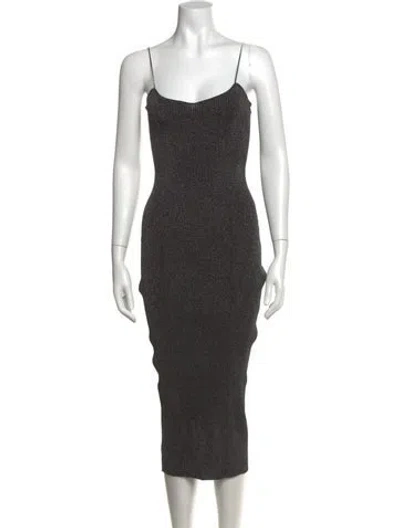 Pre-owned Khaite Scoop Neck Midi Length Dress In Black/metallic