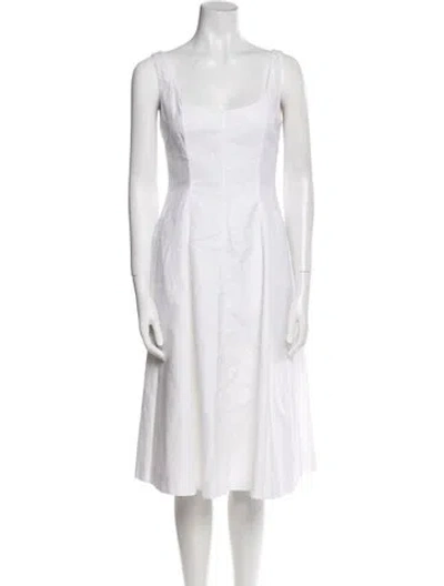 Pre-owned Khaite Scoop Neck Midi Length Dress In White