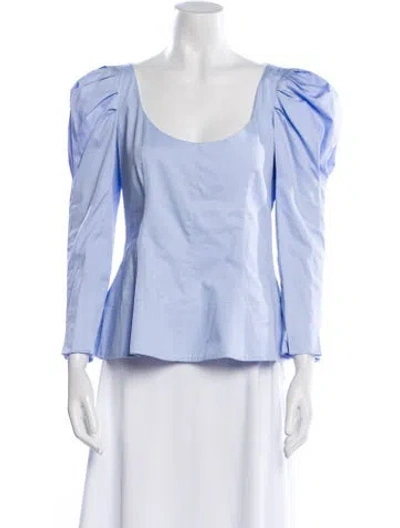 Pre-owned Khaite Scoop Neck Three-quarter Sleeve Blouse In Blue