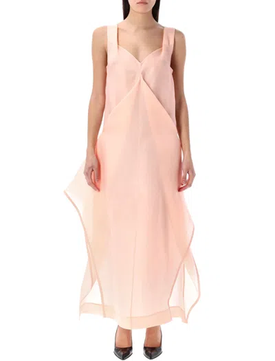 Khaite Sculpted Sweetheart Neckline Silk Dress In Pink
