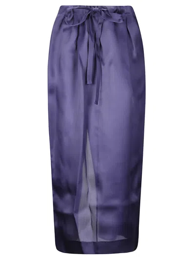 Khaite Semi-transparent Silk Maxi Skirt With Deep Back Slit In Amethyst
