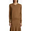 Khaite Senta V-neck Fine Merino Wool Sweater In Cafe