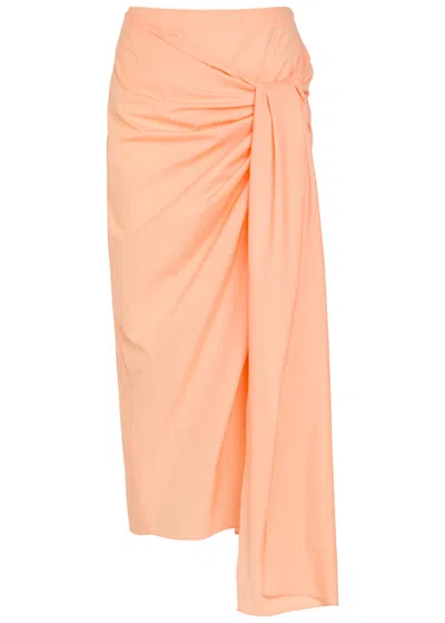 Khaite Shay Asymmetric Cotton-poplin Midi Wrap Skirt In Gold