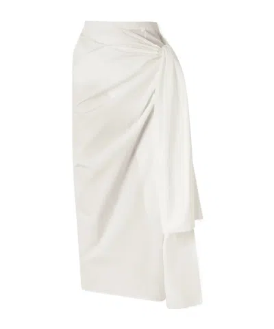 Khaite Shay Tie-detailed Draped Cotton-poplin Wrap Midi Skirt In White