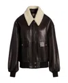 Khaite Shellar Shearling Collar Leather Aviator Jacket In Black