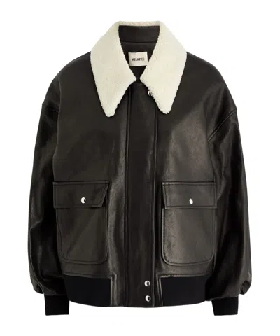 Khaite Shearling-trimmed Leather Bomber Jacket In Black