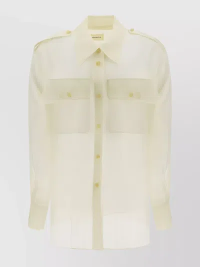 Khaite Sheer Monochrome Pattern Shirt With Patch Pockets In White