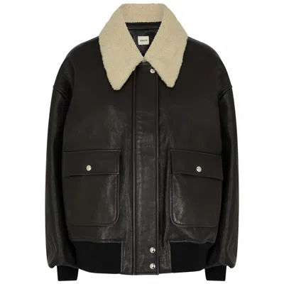 Khaite Oversized Lamb Leather Jacket With Teddy Collar And Balloon Sleeves In Multi