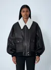 Khaite Oversized Lamb Leather Jacket With Teddy Collar And Balloon Sleeves In Black