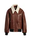 Khaite Shellar Leather Bomber Jacket With She In Brown