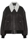 Khaite Shellar Shearling Collar Leather Aviator Jacket In Black