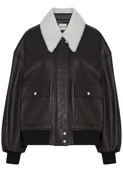 Khaite Shellar Lambskin Leather Jacket With Genuine Shearling Collar In Black