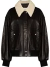 Khaite Shellar Shearling Collar Leather Aviator Jacket In Black