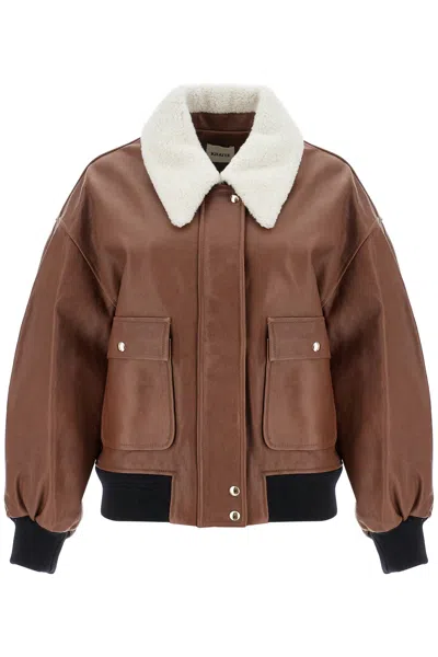 Khaite Shellar Leather Bomber Jacket With She In Brown