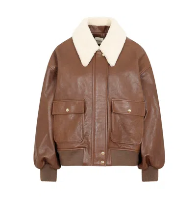 Khaite Shellar Leather Bomber Jacket With She In Brown