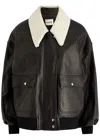 Khaite Shellar Shearling Collar Leather Aviator Jacket In Black