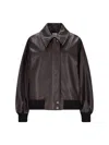 Khaite Shelman Leather Bomber Jacket In Brown