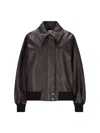 Khaite Shelman Leather Bomber Jacket In Brown