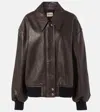 Khaite Shelman Leather Bomber Jacket In Brown