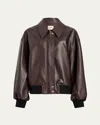 Khaite Shelman Leather Bomber Jacket In Dark Brown