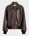 Khaite Shelman Leather Bomber Jacket In Dark Brown