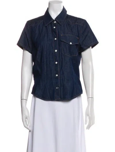 Pre-owned Khaite Short Sleeve Button-up Top In Blue