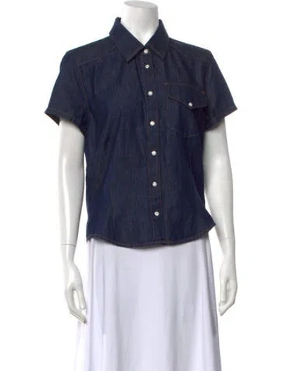 Pre-owned Khaite Short Sleeve Button-up Top In Blue