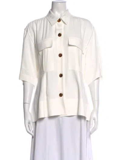 Pre-owned Khaite Short Sleeve Button-up Top In White