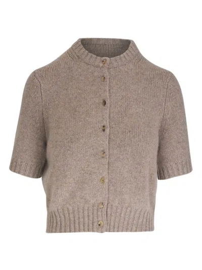 Khaite Nora Cropped Button-up Cardigan In Brown