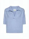 Khaite Short-sleeved Cashmere Knit Sweater With V-neckline In Blue