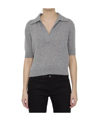KHAITE KHAITE JO SHORT-SLEEVED PLUNGING V-NECK POLO TOP