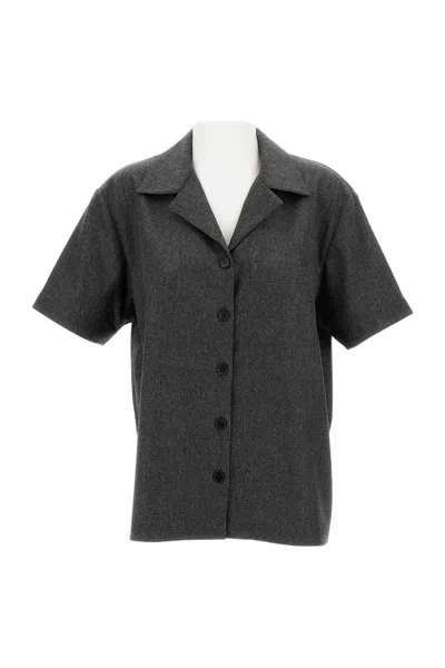 Khaite Short-sleeved Top With Classic Cuban Collar In Gray