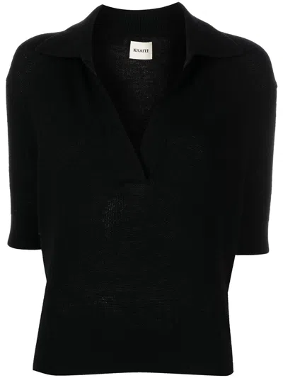 Khaite Shrunken Cashmere Polo Shirt In Black