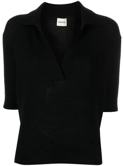 Khaite Jo Shortsleeved Cashmere Polo Top In Black