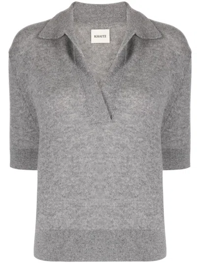Khaite Shrunken Cashmere Polo Shirt In Gray